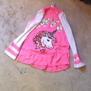 This is a pink cequin unicorn shirt